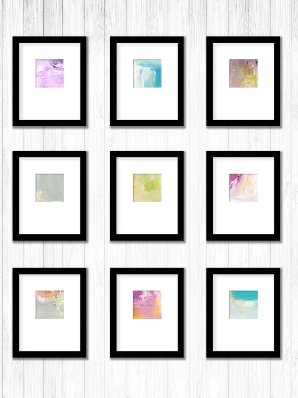 Set of 9 Original Abstract Paintings, Minimalist art - Lost In The Colors